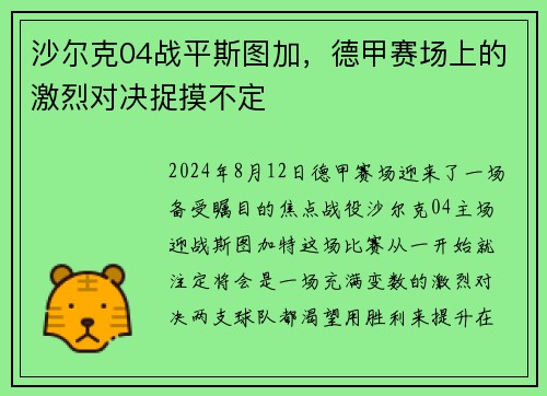 沙尔克04战平斯图加，德甲赛场上的激烈对决捉摸不定